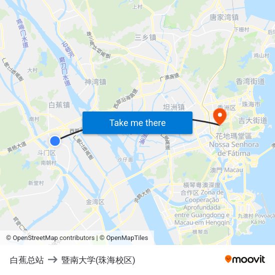 白蕉总站 to 暨南大学(珠海校区) map