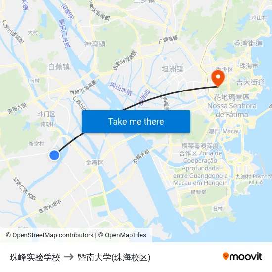 珠峰实验学校 to 暨南大学(珠海校区) map