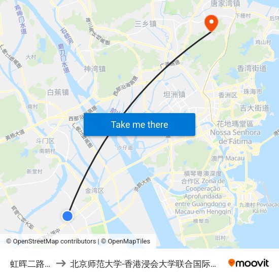 虹晖二路西 to 北京师范大学-香港浸会大学联合国际学院 map