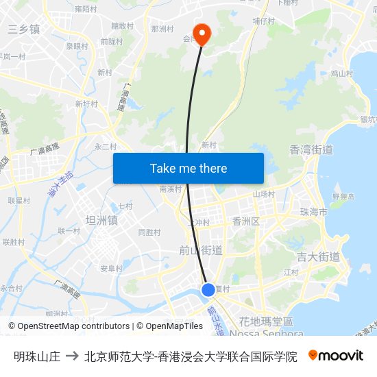 明珠山庄 to 北京师范大学-香港浸会大学联合国际学院 map