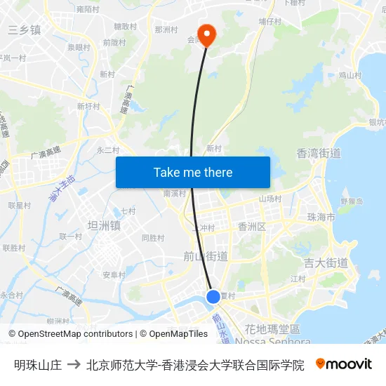 明珠山庄 to 北京师范大学-香港浸会大学联合国际学院 map