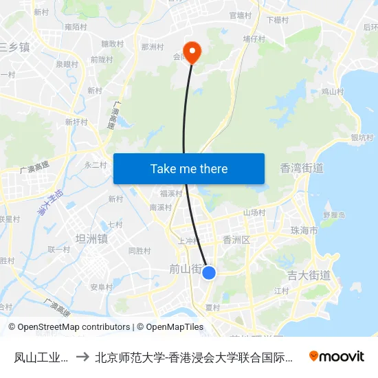 凤山工业城 to 北京师范大学-香港浸会大学联合国际学院 map