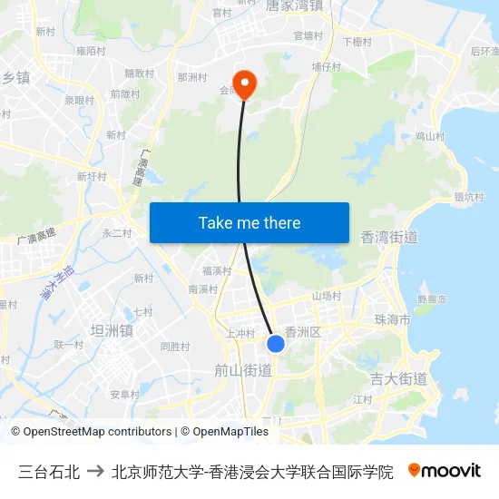 三台石北 to 北京师范大学-香港浸会大学联合国际学院 map