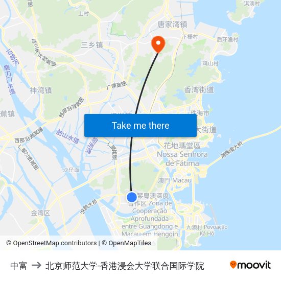 中富 to 北京师范大学-香港浸会大学联合国际学院 map