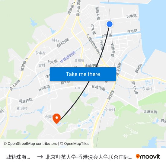 城轨珠海北站 to 北京师范大学-香港浸会大学联合国际学院 map