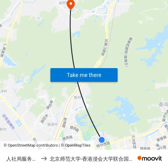 人社局服务窗口 to 北京师范大学-香港浸会大学联合国际学院 map