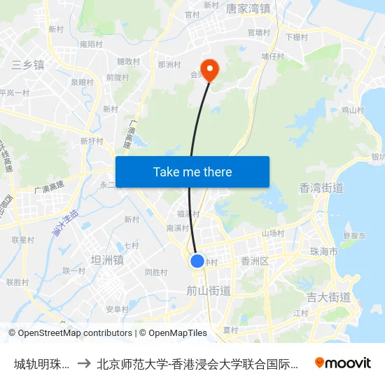 城轨明珠站 to 北京师范大学-香港浸会大学联合国际学院 map