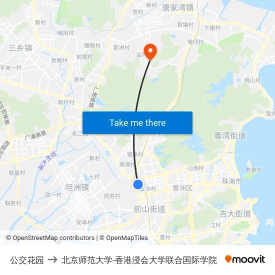 公交花园 to 北京师范大学-香港浸会大学联合国际学院 map