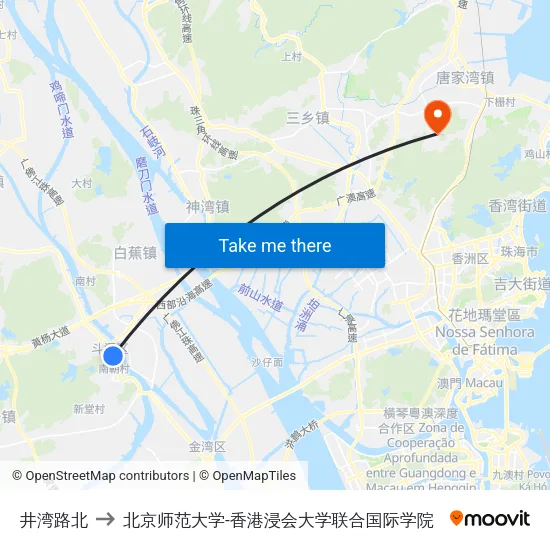 井湾路北 to 北京师范大学-香港浸会大学联合国际学院 map