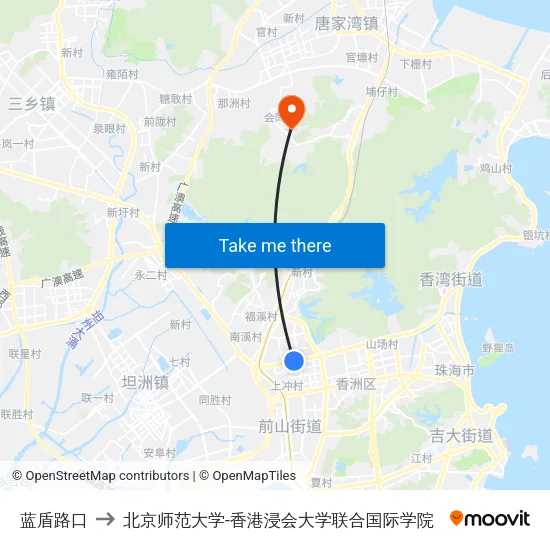 蓝盾路口 to 北京师范大学-香港浸会大学联合国际学院 map