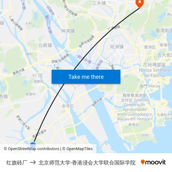红旗砖厂 to 北京师范大学-香港浸会大学联合国际学院 map