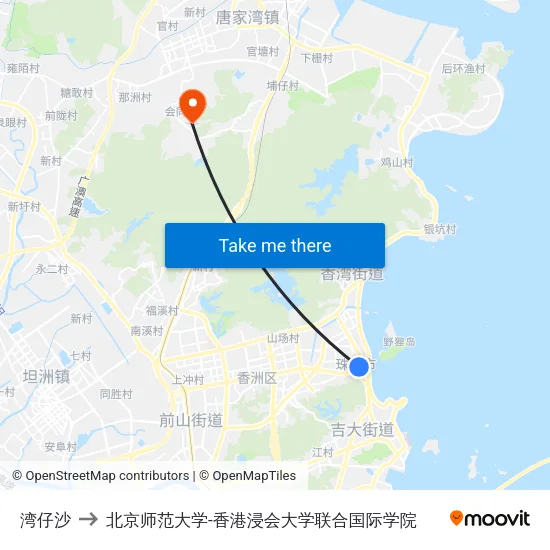 湾仔沙 to 北京师范大学-香港浸会大学联合国际学院 map