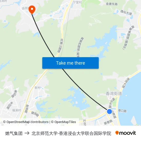 燃气集团 to 北京师范大学-香港浸会大学联合国际学院 map