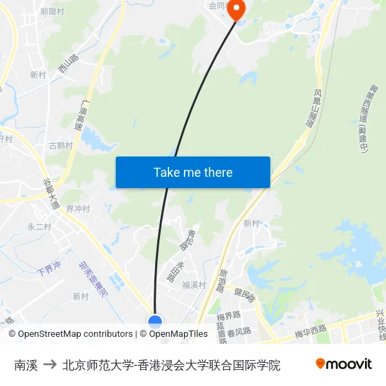 南溪 to 北京师范大学-香港浸会大学联合国际学院 map