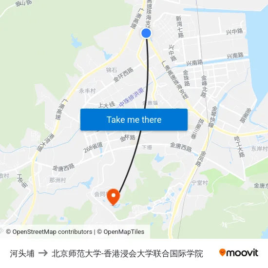 河头埔 to 北京师范大学-香港浸会大学联合国际学院 map