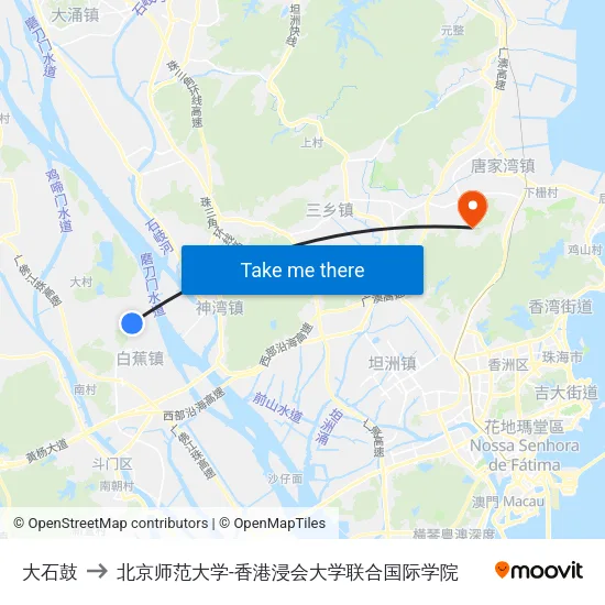 大石鼓 to 北京师范大学-香港浸会大学联合国际学院 map