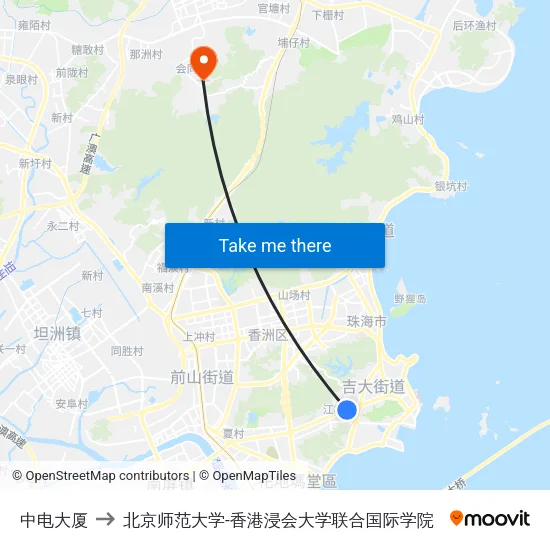 中电大厦 to 北京师范大学-香港浸会大学联合国际学院 map