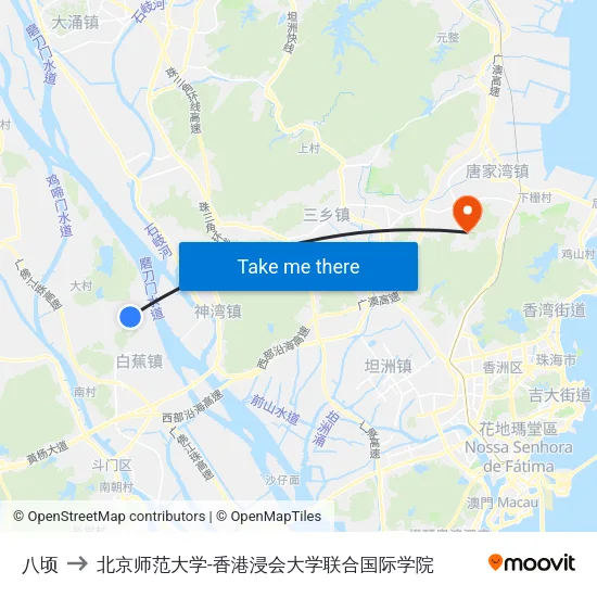 八顷 to 北京师范大学-香港浸会大学联合国际学院 map