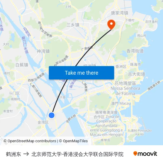 鹤洲东 to 北京师范大学-香港浸会大学联合国际学院 map