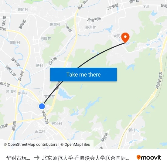华财古玩城 to 北京师范大学-香港浸会大学联合国际学院 map