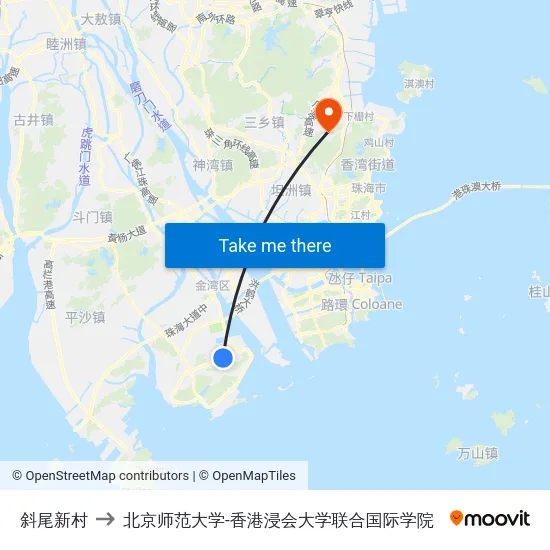 斜尾新村 to 北京师范大学-香港浸会大学联合国际学院 map