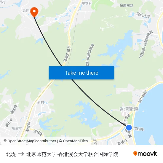 北堤 to 北京师范大学-香港浸会大学联合国际学院 map