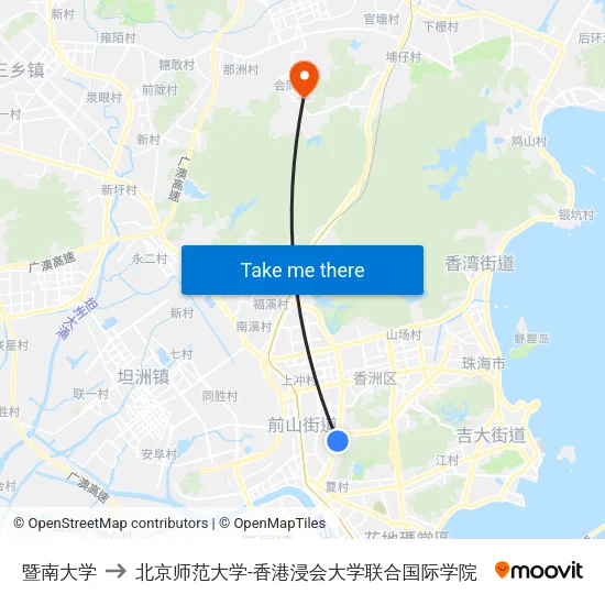 暨南大学 to 北京师范大学-香港浸会大学联合国际学院 map