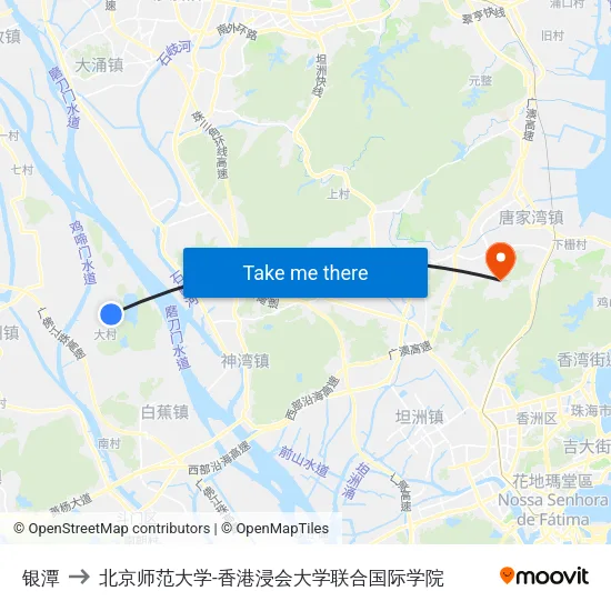 银潭 to 北京师范大学-香港浸会大学联合国际学院 map