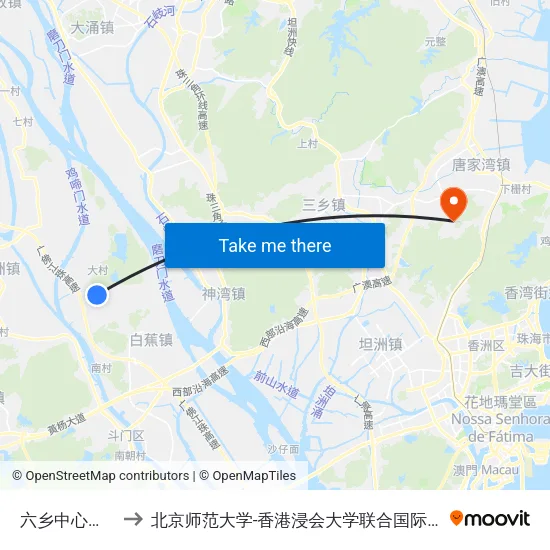 六乡中心小学 to 北京师范大学-香港浸会大学联合国际学院 map