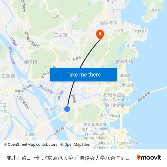 屏北三路西 to 北京师范大学-香港浸会大学联合国际学院 map
