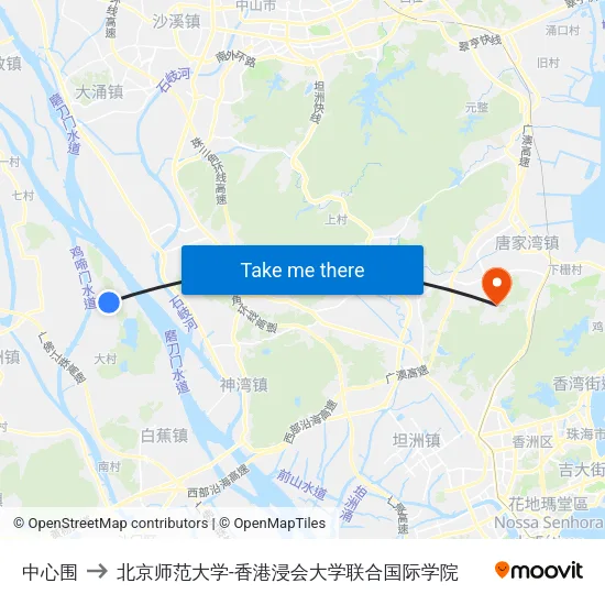 中心围 to 北京师范大学-香港浸会大学联合国际学院 map