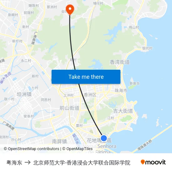 粤海东 to 北京师范大学-香港浸会大学联合国际学院 map