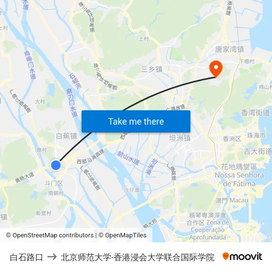 白石路口 to 北京师范大学-香港浸会大学联合国际学院 map