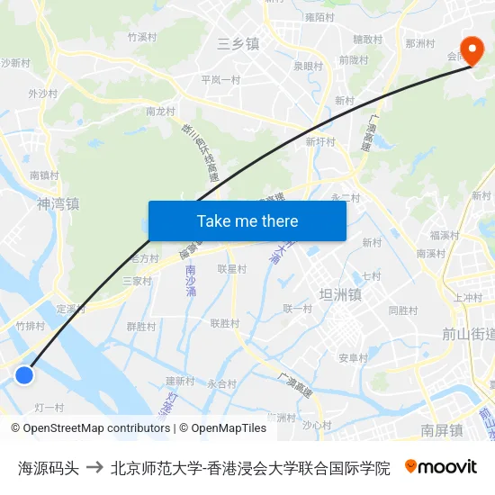 海源码头 to 北京师范大学-香港浸会大学联合国际学院 map