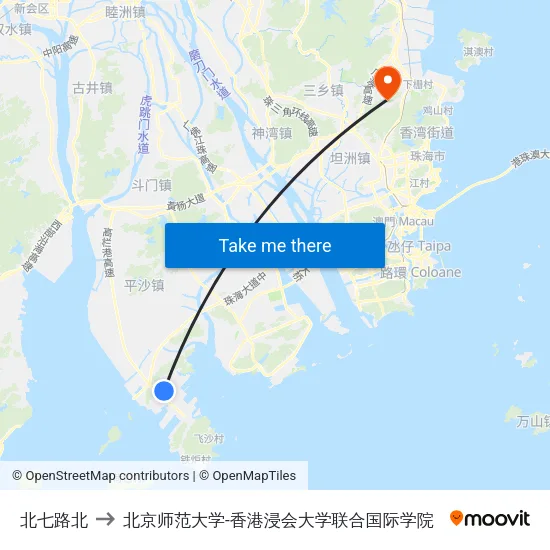 北七路北 to 北京师范大学-香港浸会大学联合国际学院 map