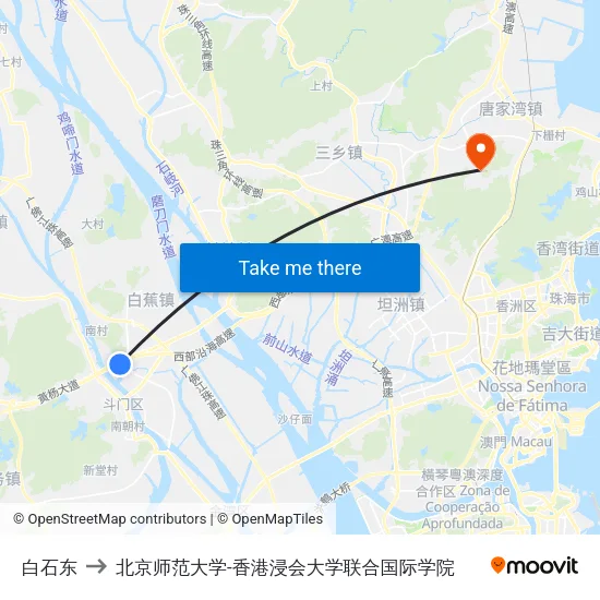 白石东 to 北京师范大学-香港浸会大学联合国际学院 map