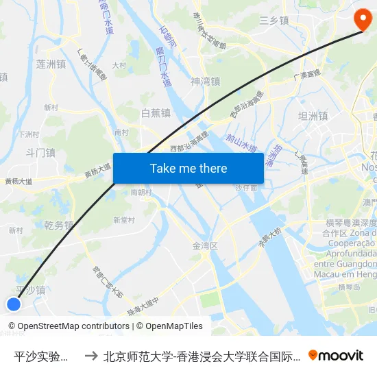 平沙实验小学 to 北京师范大学-香港浸会大学联合国际学院 map