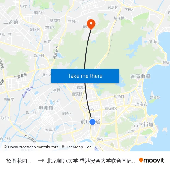 招商花园城南 to 北京师范大学-香港浸会大学联合国际学院 map