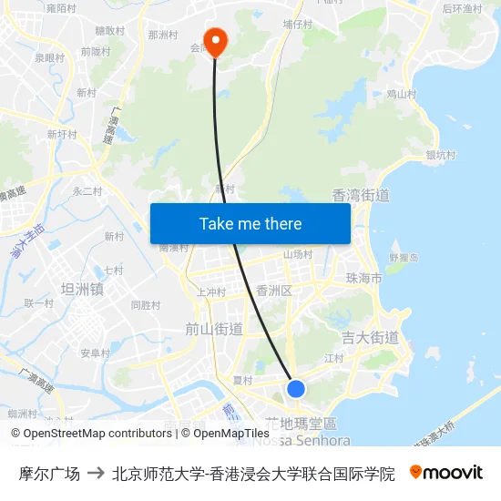 摩尔广场 to 北京师范大学-香港浸会大学联合国际学院 map