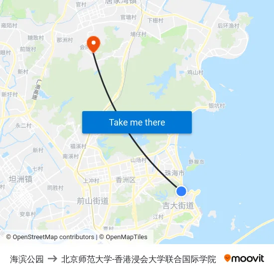 海滨公园 to 北京师范大学-香港浸会大学联合国际学院 map