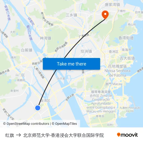 红旗 to 北京师范大学-香港浸会大学联合国际学院 map