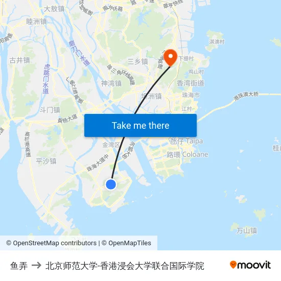鱼弄 to 北京师范大学-香港浸会大学联合国际学院 map