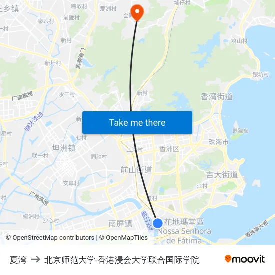 夏湾 to 北京师范大学-香港浸会大学联合国际学院 map