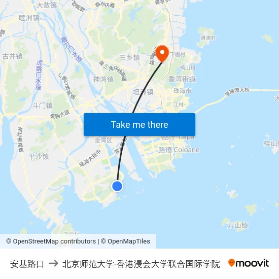 安基路口 to 北京师范大学-香港浸会大学联合国际学院 map