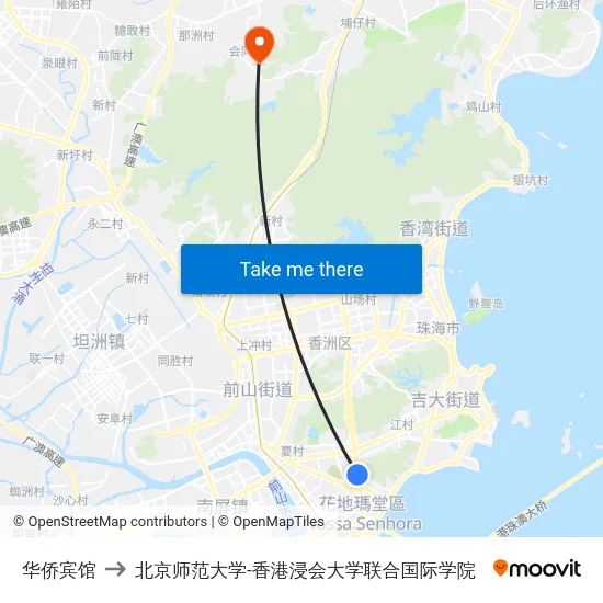 华侨宾馆 to 北京师范大学-香港浸会大学联合国际学院 map