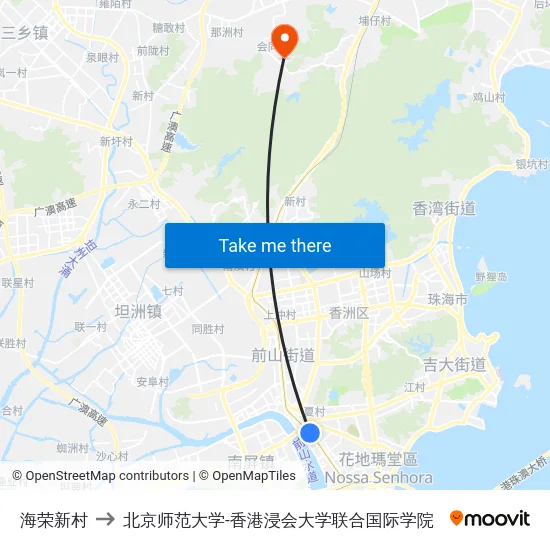 海荣新村 to 北京师范大学-香港浸会大学联合国际学院 map