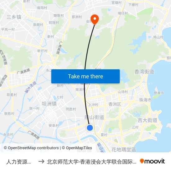 人力资源中心 to 北京师范大学-香港浸会大学联合国际学院 map