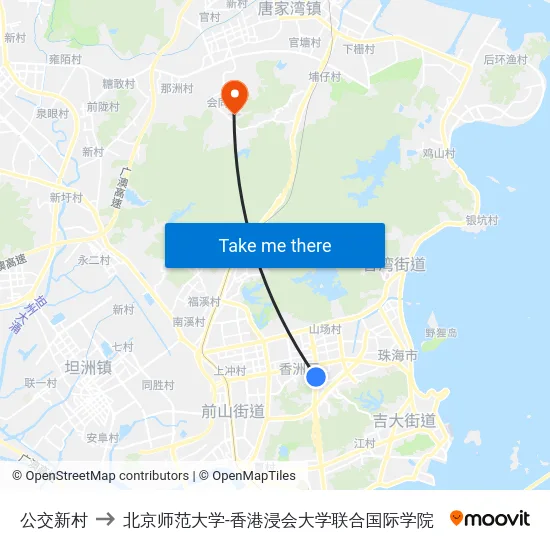 公交新村 to 北京师范大学-香港浸会大学联合国际学院 map