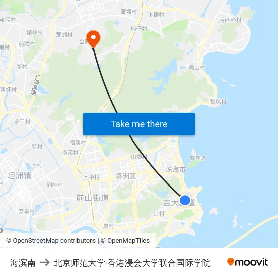 海滨南 to 北京师范大学-香港浸会大学联合国际学院 map