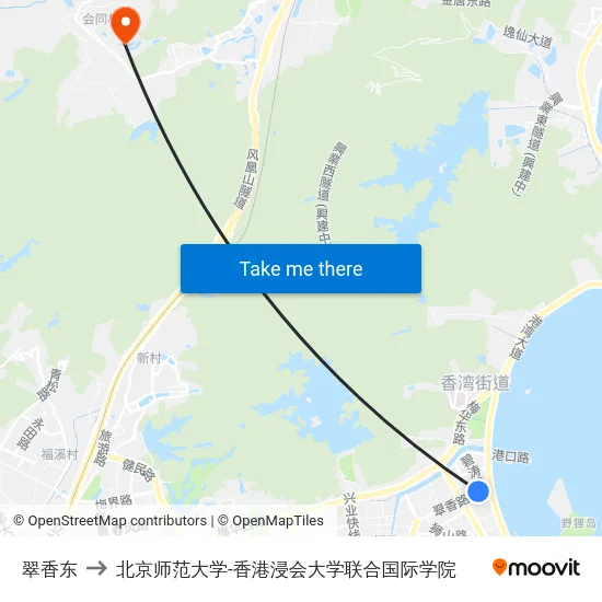 翠香东 to 北京师范大学-香港浸会大学联合国际学院 map